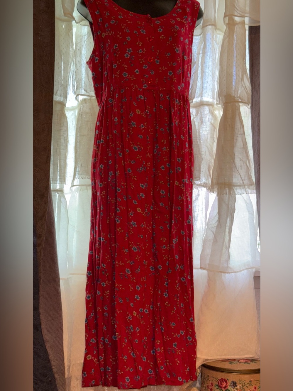 Vintage Red Floral Maxi Dress - Sleeveless Casual Summer Dress